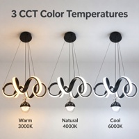 Lustre LED Spirale Infinie en Aluminium Noir 75W 3 CCT, Suspension 50cm 110V/220V CE RoHS pour Salle à Manger et Salon