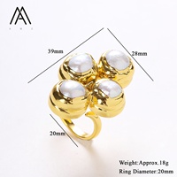 Bague ajustable vintage à quatre pétales en perle, or, accessoire quotidien pour femme