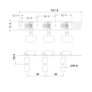 Mécaniques plaquées or 3 sur une plaque accordeurs clés d'accordage chevilles d'accordage pour <span class=keywords><strong>guitare</strong></span> classique avec trou unique vente en gros - Product Image 4