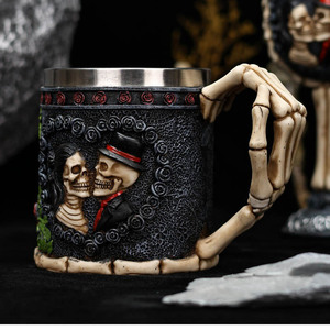 Halloween esqueleto fantasma <span class=keywords><strong>matrimonio</strong></span> taza creativa única fantasma tazas de acero inoxidable cerveza café resina 3D calavera amantes pareja taza - Product Image 3