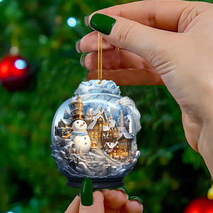 <strong>Christmas</strong> <strong>Tree</strong> Pendant Xmas Snowman 2D Acrylic <strong>Glass</strong> Ball <strong>Ornament</strong> Unique Style Snowflake Decoration Exquisite Sphere Pendant - Product Image 6
