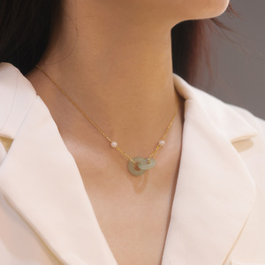 Kadınlar için çin tarzı harika zümrüt yeşim birbirine geometrik kolye - Product Image 5