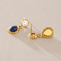 Nouvelle Arrivée Boucles d'Oreilles Pendantes en Acier Inoxydable Plaqué Or PVD 18K avec Lapis Lazuli Naturel et Cristal Clair Rond en Sertissage Bezel