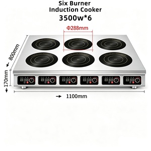 6 Burner Commercial Induction Stove, 3500W Per Head Multi Zone Induction <b>Cooktop</b> for Malatang and Catering Kitchen - Product Image 1