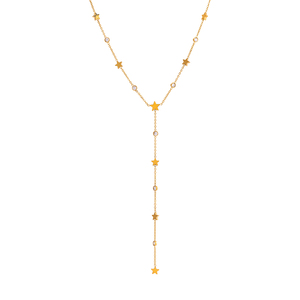 Collier Y Lariat en acier inoxydable plaqué or 18 carats avec zircon blanc étincelant pour femmes, J&D Jewelry - Product Image 2