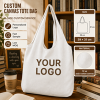 Tas Tote Kanvas Pegangan Panjang 34x39cm dengan Logo Kustom untuk Acara Toko Buku, Tas Belanja Estetis yang Dapat Digunakan Kembali, Hadiah Perpustakaan, Toko Hadiah, Logo yang Dipersonalisasi