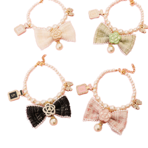 Nouveau Design JEWELED Dernière Mode <span class=keywords><strong>Chat</strong></span> et Chien <span class=keywords><strong>Collier</strong></span> de Perles avec Élégant Bowknot Solide Motif <span class=keywords><strong>Collier</strong></span> de Chien - Product Image 1