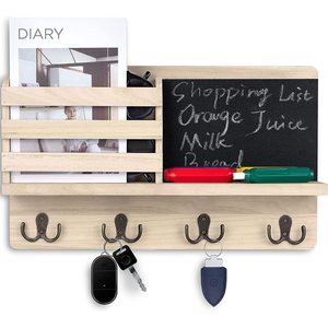 Wooden <b>Wall</b>-<b>Mounted</b> Key Holder With Chalkboard <b>Shelf</b> Entryway Organizer For Keys Mail Notes - Product Image 1