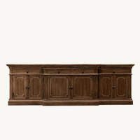 Buffet sophistiqué de style campagne française, brun foncé vieilli, à 6 portes, en bois massif, fait main, pour salle à manger et salon, OEM