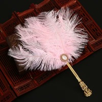 Teñido personalizado grandes pájaros africanos fiesta burlesca artesanías de mano azul blanco nupcial plumas de avestruz abanico para baile de boda