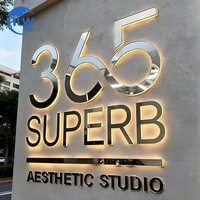 Enseigne LED rétroéclairée en acier inoxydable couleur argent finition miroir, logo LED, lettres LED, enseigne lumineuse LED, directement du fabricant