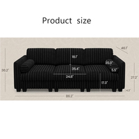 Plüsch-Cord Ecksofa-Set mit Schlaffunktion, Modulares Design, Breite und Tiefe Sitzfläche für Wohnzimmer - Schwarz, für Apartments, Schulen, Modern