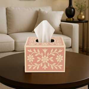 Boîte à mouchoirs en bois incrustée d'os faite à la main de luxe support décoratif artisanal pour la maison contemporaine et les bureaux - Product Image 5