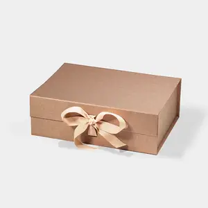 맞춤형 재활용 브라운 크래프트 소재 접이식 고급 자석 선물 제품 상자 리본