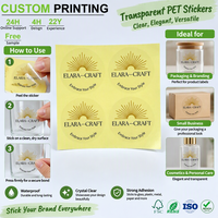 Autocollant transparent circulaire effet soleil, logo personnalisé, design rayons dorés pour marque, étiquette autocollante découpée imperméable pour impression de produits