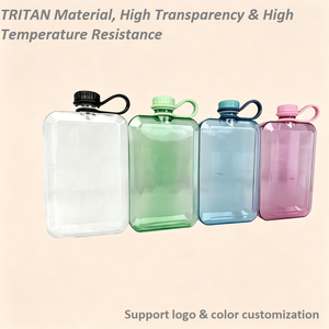 Botella de Agua Plana Tritan de 250 ml, Libre de BPA, Tapa de Rosca con Cuerda, para Uso en Exteriores, Senderismo, Camping, Diseño Minimalista Unisex - Product Image 1