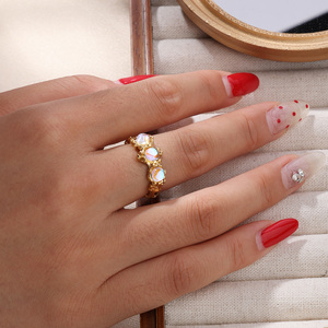 Ensemble <span class=keywords><strong>de</strong></span> bagues vintage tendance en acier inoxydable, plaqué or 18 carats PVD, étanche, antirouille, avec bande ouverte réglable et pierres <span class=keywords><strong>de</strong></span> lune - Product Image 4
