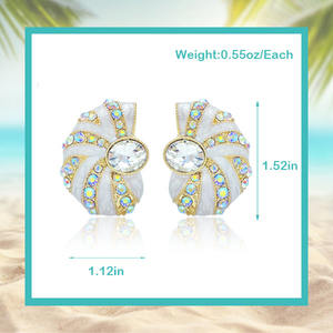 Nouvelles Boucles d'Oreilles Clous en Émail Tendance pour Femmes, Design Coquillage, Cristal Géométrique, Plaqué Or - Product Image 5
