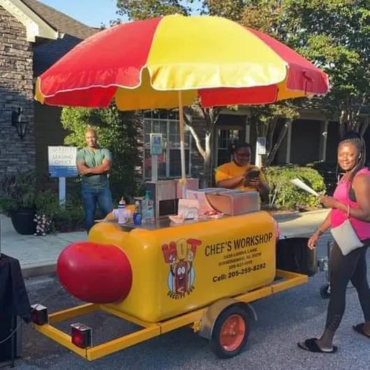 Carrito de perro caliente con forma de bicicleta, remolque de comida bonito con mini carrito expendedor, novedad de 2023