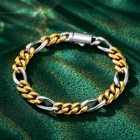 Bracelet à maillons mélangés bicolore poli en acier inoxydable 316 avec fermoir magnétique réglable unisexe