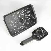 Ensemble de pommeau de douche carré chromé brossé ABS avec jets doux, économie d'eau et bouton d'arrêt d'eau à une touche