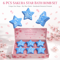 Ensemble de bombes de bain personnalisées à la fleur de cerisier Sakura, naturelles et faites à la main, 6 pièces, 80g, bleu, botanique, hydratant, aromatique, étiquette OEM