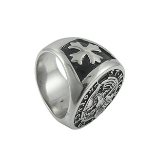 yunnique Men's <b>Titanium</b> Steel <b>Ring</b> Cross Shape Retro Silver Two Tone Gold Holy Angel Design Gift Jewelry - Product Image 3