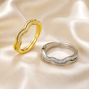 Anello francese retrò a doppio strato ondulato, accessorio alla moda per l'uso quotidiano da donna - Product Image 3
