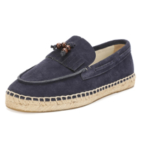 Mocassins Espadrilles Marron en Daim à Pompons pour Hommes, Vente en Gros, Logo Personnalisé OEM ODM, Semelle Intermédiaire en Chanvre Faite à la Main, Semelle Extérieure en Caoutchouc, À Enfiler, Été