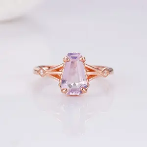 925 Sterling Silver Rose Gold Plating Coffin Cut Natural Lavender Quartz Jewelry Natural Lavender Quartz Engagement Ring