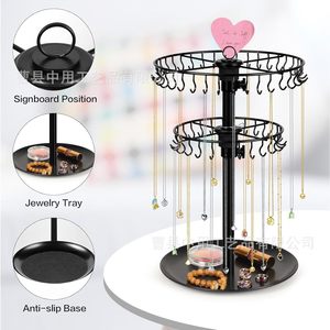 Jewelry Rack <b>Rotating</b> Necklace Display Stand With Earring Hooks Storage Organizer For <b>Desk</b> Use - Product Image 3
