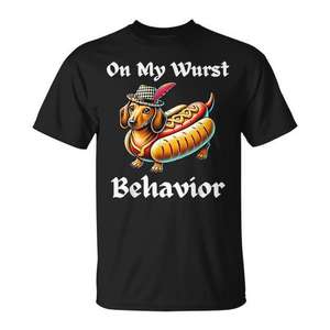Camiseta del Oktoberfest con diseño alemán de Dachshund Dog On My Wurst Behavior - Product Image 1