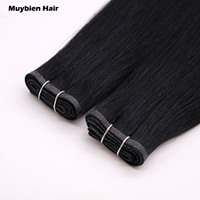 Extensions de cheveux lisses noir jais, cuticules alignées, trame plate, double tirage, Genius Weft, cheveux européens, vente en gros