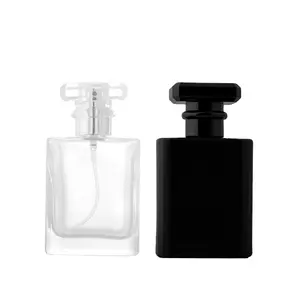 50ml square flat matte black and white perfume bottle with fine mist spray pump for perfume separate pack