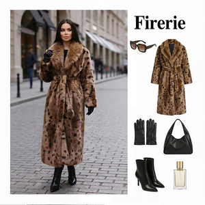 Cappotto Invernale 2025 in Ecopelliccia Leopardata con Collo in Pelliccia di Volpe, Chiusura con Cintura, Tessuto Spesso Traspirante, Lunghezza Extra-Lunga - Product Image 1