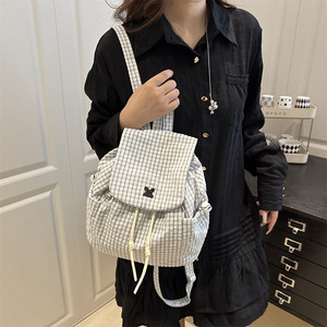 Plaid Pattern <b>Women</b> <b>Backpack</b> Fashion Versatile Rucksack <b>Large</b> Capacity Student School Bag For Daily Commute - Product Image 3