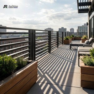 <span class=keywords><strong>Balustrade</strong></span> de balcon <span class=keywords><strong>en</strong></span> <span class=keywords><strong>aluminium</strong></span> minimaliste de luxe, <span class=keywords><strong>extérieure</strong></span>, noire, à lattes horizontales, pour maison moderne - Product Image 6