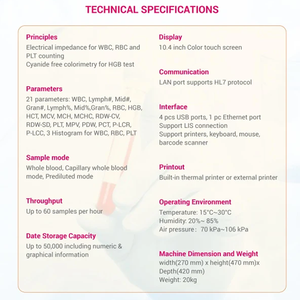 Analyseur d'hématologie professionnel, système d'analyse sanguine automatique de qualité médicale, équipement de laboratoire hospitalier, certifié CE - Product Image 4