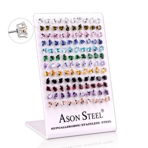 Wholesale Stainless Steel Hypoallergenic <b>Colourful</b> Cubic Zircon Teardrop Shape Small Stud Earrings <b>Cards</b> Display Earring Jewelry - Product Image 3