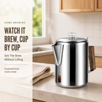 Percolateur à café portable en acier inoxydable HL 304, bouilloire de camping avec poignée en bois, transfert de chaleur rapide pour l'extérieur et l'intérieur
