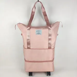 Waterproof Hot Pink Custom Foldable Large Capacity Shoe Storage Organizer Ladies Duffle Travelling Travel Bag With Wheels