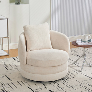 Fauteuil d'appoint moderne pivotant à 360° en chenille, rembourré, confortable, avec pieds en bois pour salon - Product Image 2