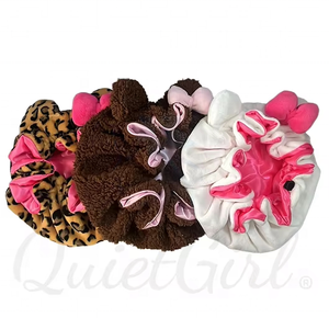 Bonnet de nuit doux fait main personnalisé avec nœud mignon en satin, motif chat de dessin animé Hawaï, en fourrure réversible, design créateur - Product Image 5