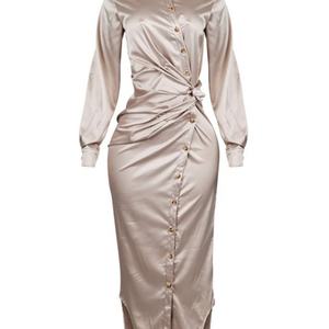 Vestido Maxi de Algodón Elegante y Lujoso para Mujer, Personalizado, de Manga Larga, con Lazo en la Espalda, Color Sólido, Nueva Colección, Talla Grande, Estilo Casual - Product Image 4