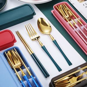 Light Luxury Camping Stainless Steel Cutlery <b>Portable</b> Tableware Chopsticks Spoon Fork Small Waist 3pcs Flatware Dinnerware Set - Product Image 3
