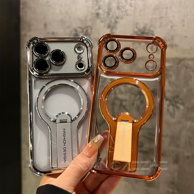 Fashion High Quality Plating Magnetic Kickstand Phone Case for iPhone 17 Pro Max 16 15plus 14 13pro 12 11 Shockproof Phone Cover