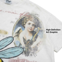 Camiseta Gráfica Personalizada 100% Algodón Vintage con Lavado Ácido, Jersey Grueso Slub, Corte Regular, Estampado High Street Angel Bee, Serigrafía