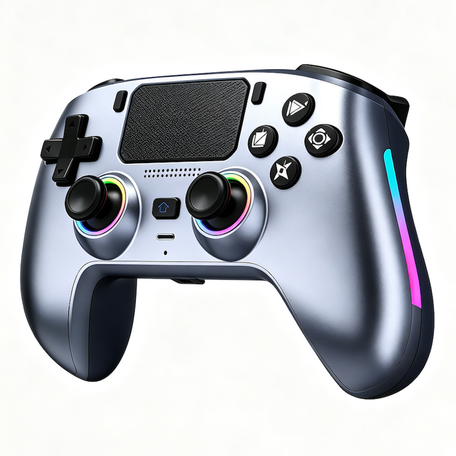 Wireless Game Stick for /PC Controller Game Wheel Steering RGB Strip Hall Effect Programmable 6-Axis Turbo Button for