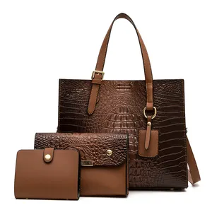 Fashion Designer 3 Pieces PU Leather Large Capacity Tote Handbags Set Purses Bags Unique Clutch Shoulder Bag For Women