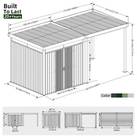 Abri de jardin extérieur en acier galvanisé avec auvent latéral, abri utilitaire de jardin, vente en gros OEM ODM